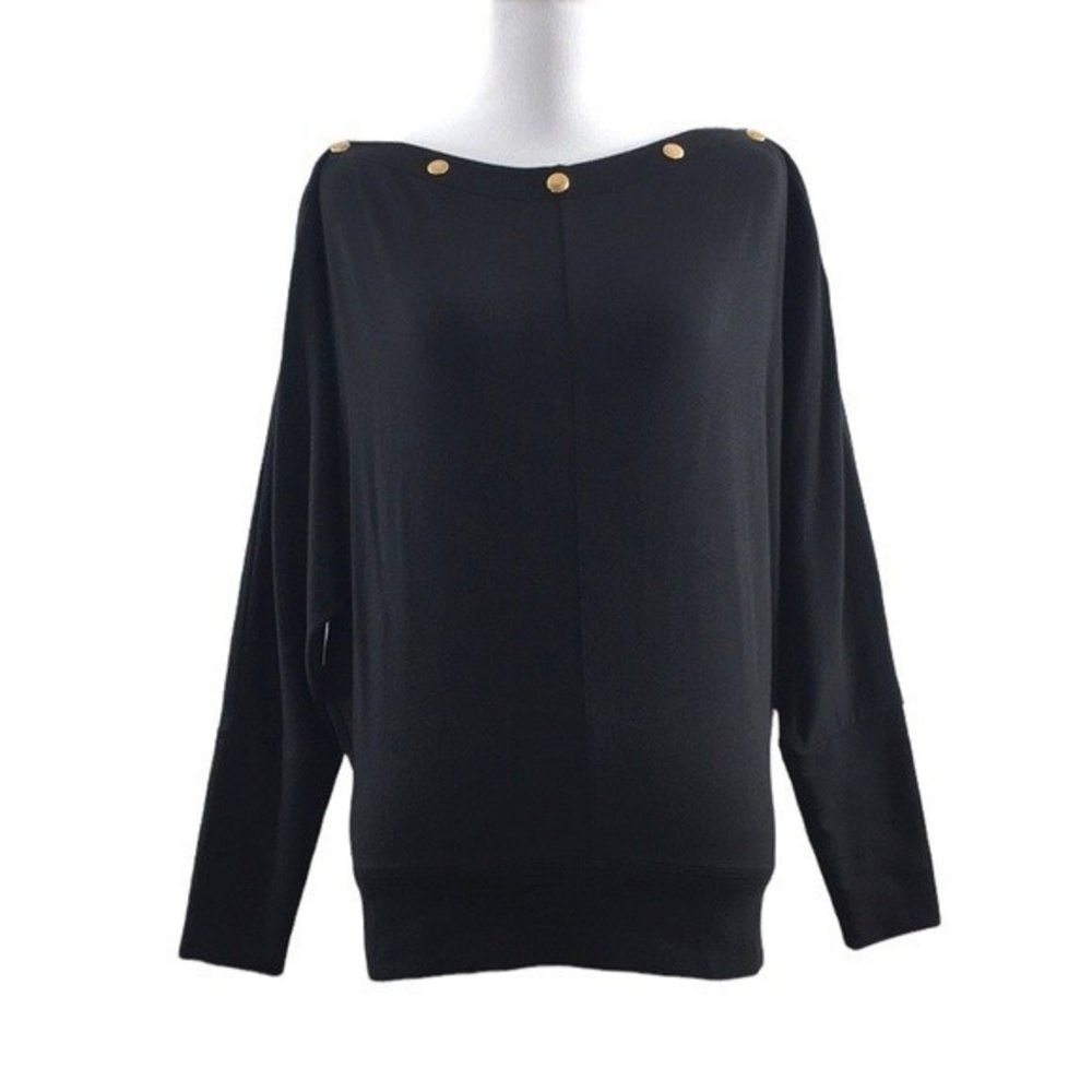 Stella &‎ Dot Black Knit Snap Sweater Womens Small Dolman Sleeve Pullover